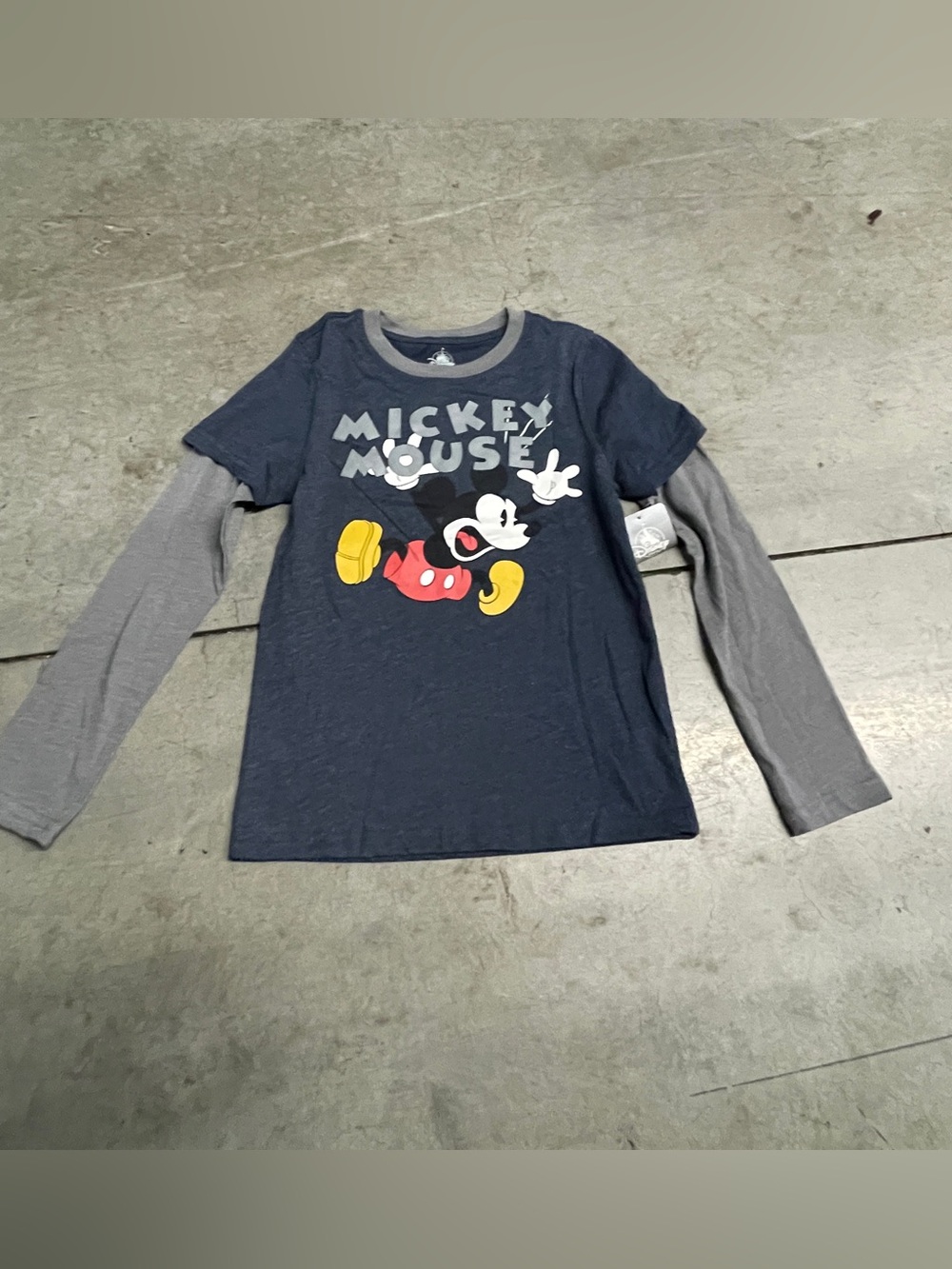 NWT Disney Navy and Gray Mickey Mouse Layered-Look Long Sleeve Tee 9/10